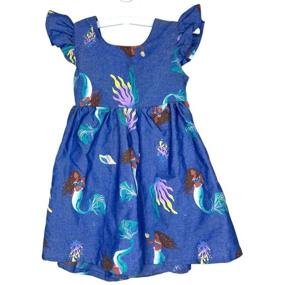 Disney Other - Disney The Little Mermaid Toddler Dress 3T Blue Chambray Ruffle Sleeve Ariel Mer